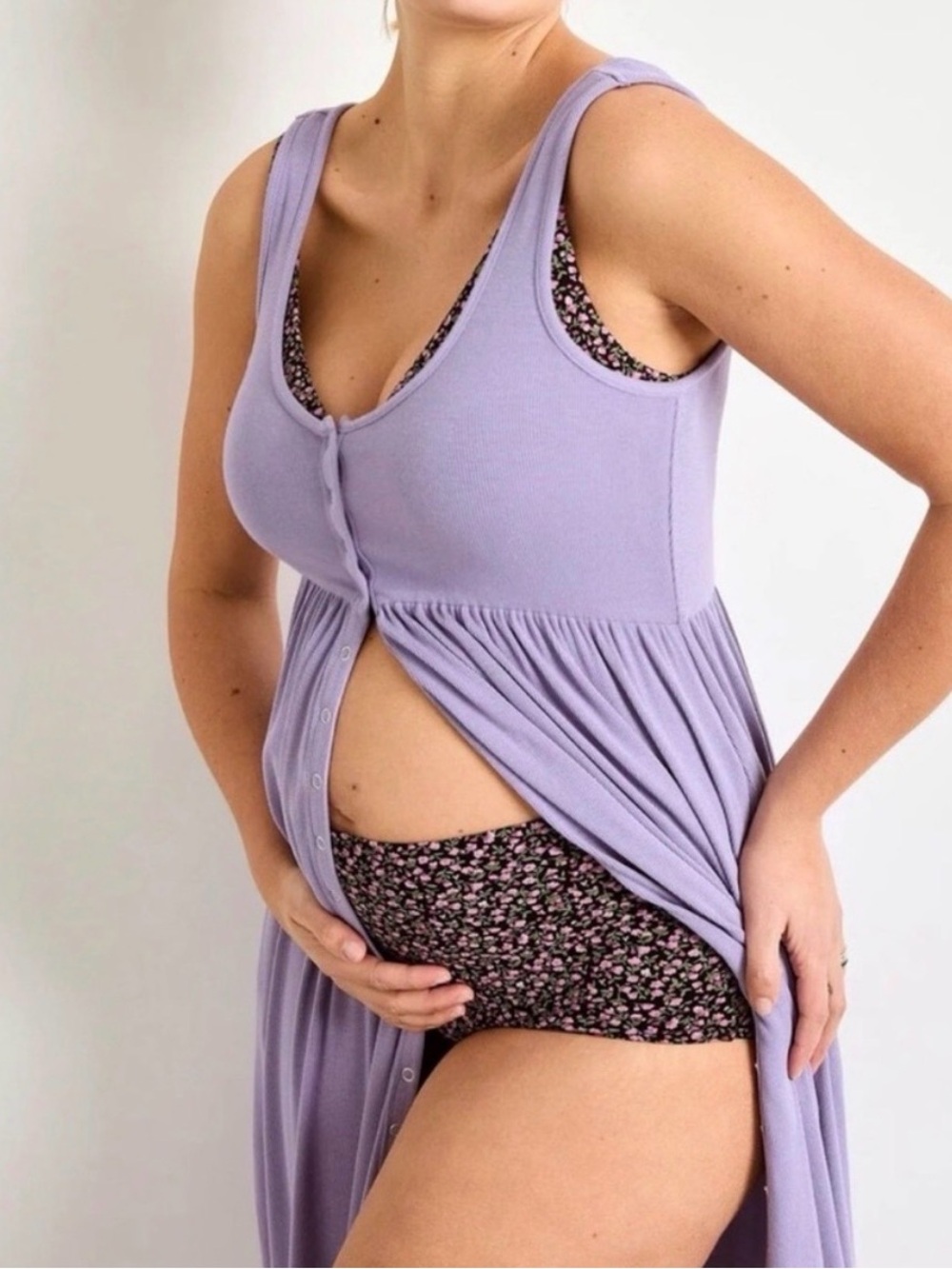 Hatch maternity softest ribbed nursing tank dress wisteria 0 xs